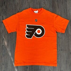 Y2K REEBOK NHL PHILADELPHIA FLYERS #48 DANIEL BRIERE T-SHIRT ORANGE KIDS SMALL